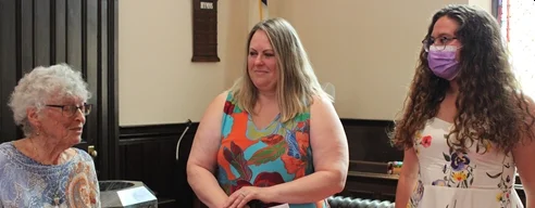 Selma O'Meara - wife of Bob O'Meara; Brenda McMonagle - Rome College Foundation Maddie Garcia - 2021 O'Meara Scholarship Recipient